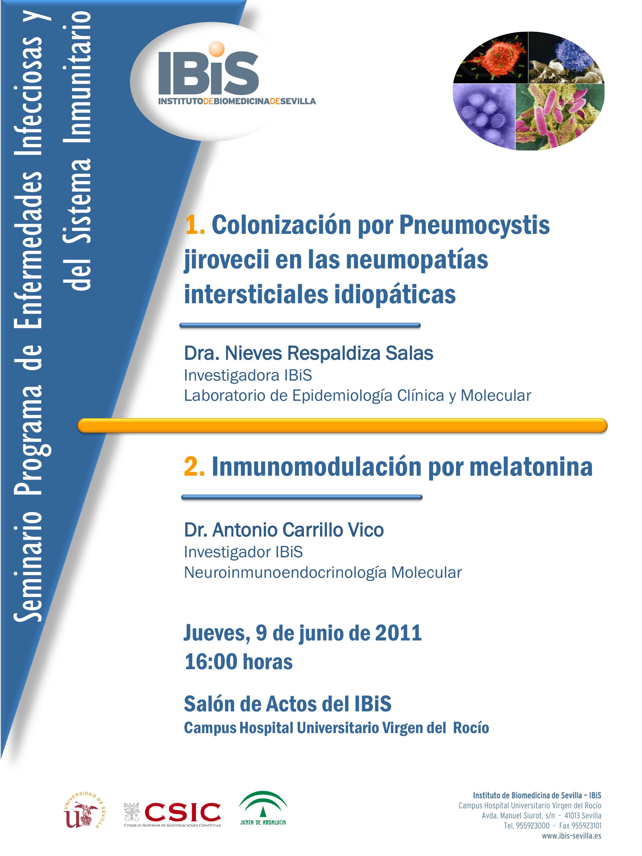 Poster: 1. Colonización por Pneumocystis jirovecii en las neumopatías intersticiales idiopáticas y 2. Inmunomodulación por melatonina