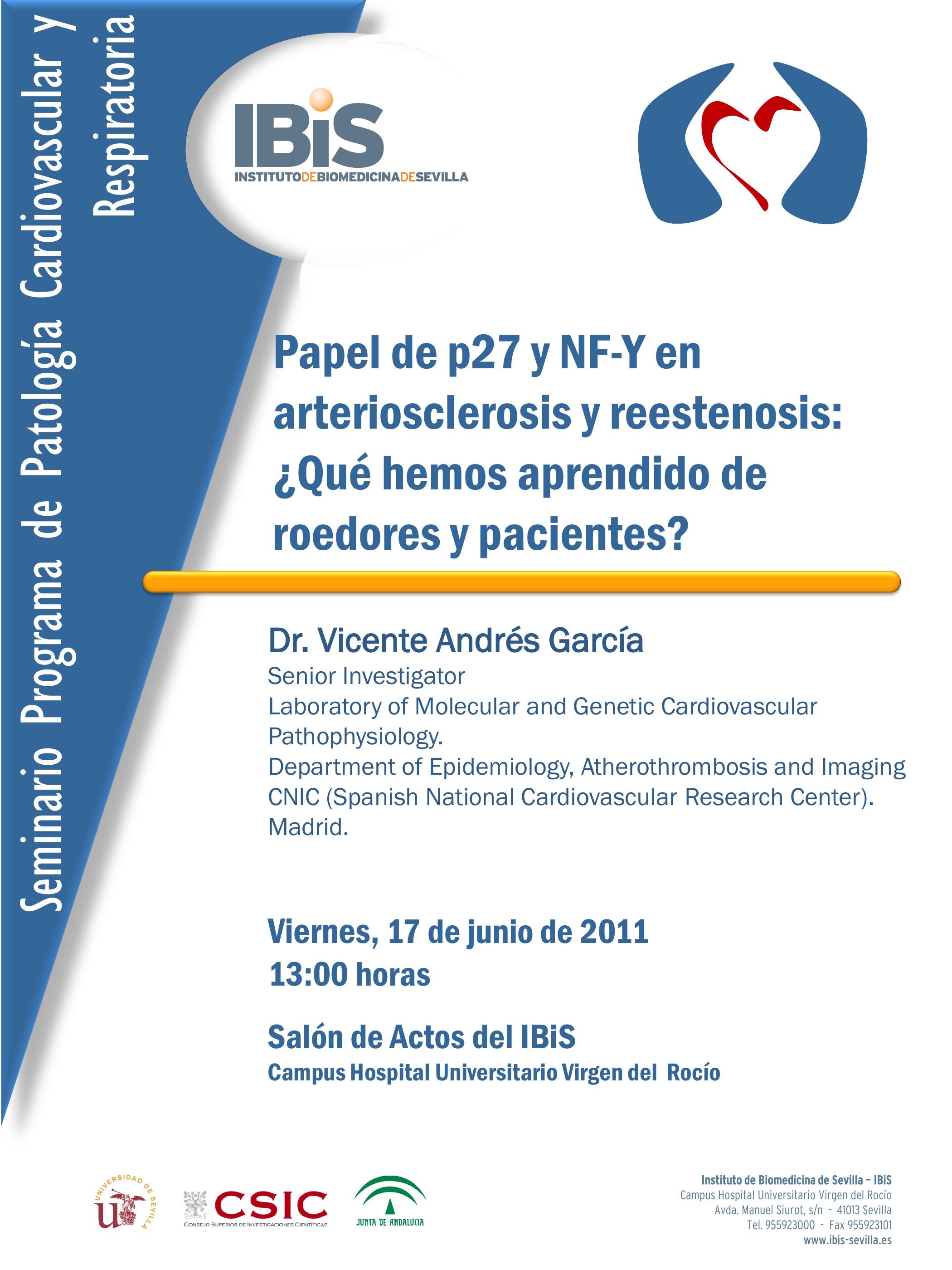 Poster: Papel de p27 y NF-Y en arteriosclerosis y reestenosis: ¿Qué hemos aprendido de roedores y pacientes?