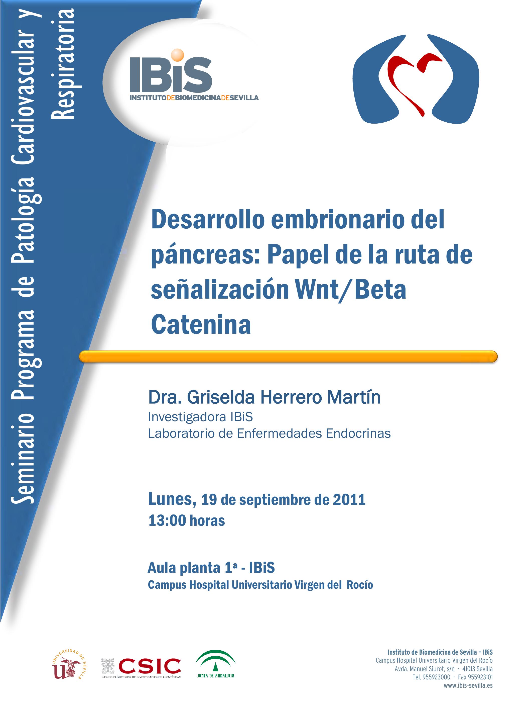 Poster: Desarrollo embrionario del páncreas: Papel de la ruta de señalización Wnt/Beta Catenina.