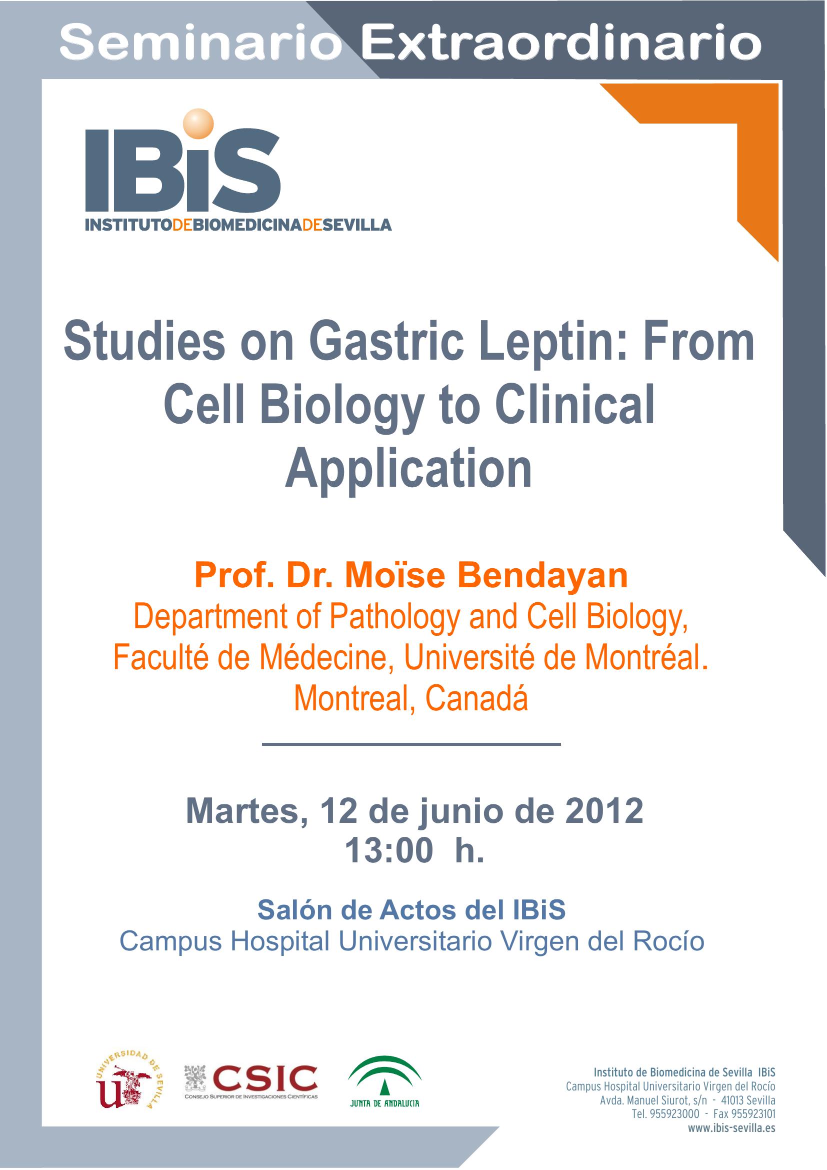 Poster: Studies on Gastric Leptin: From Cell Biology to Clinical Application.