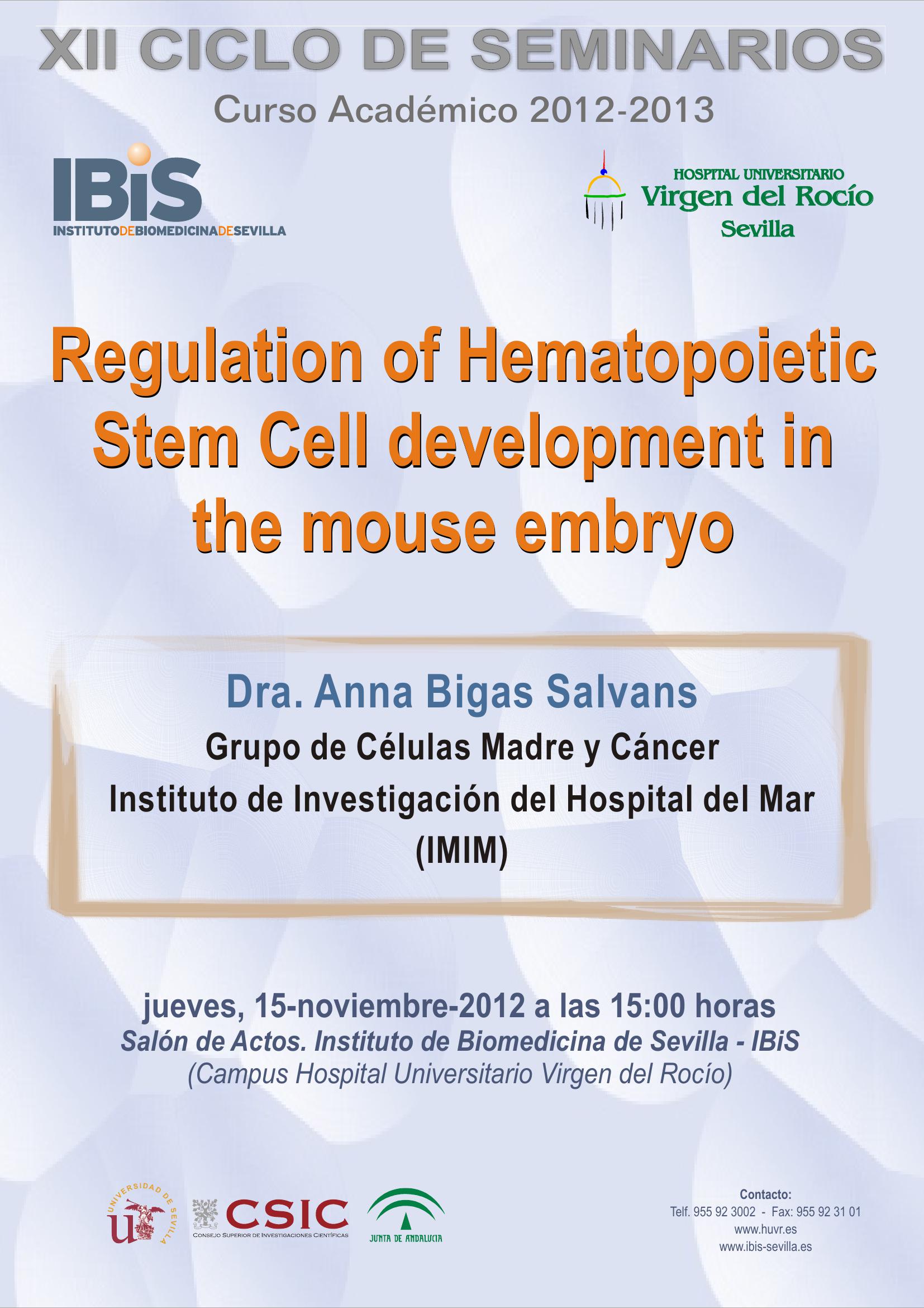Poster: Regulation of Hematopoietic Stem Cell development in the mouse embryo.