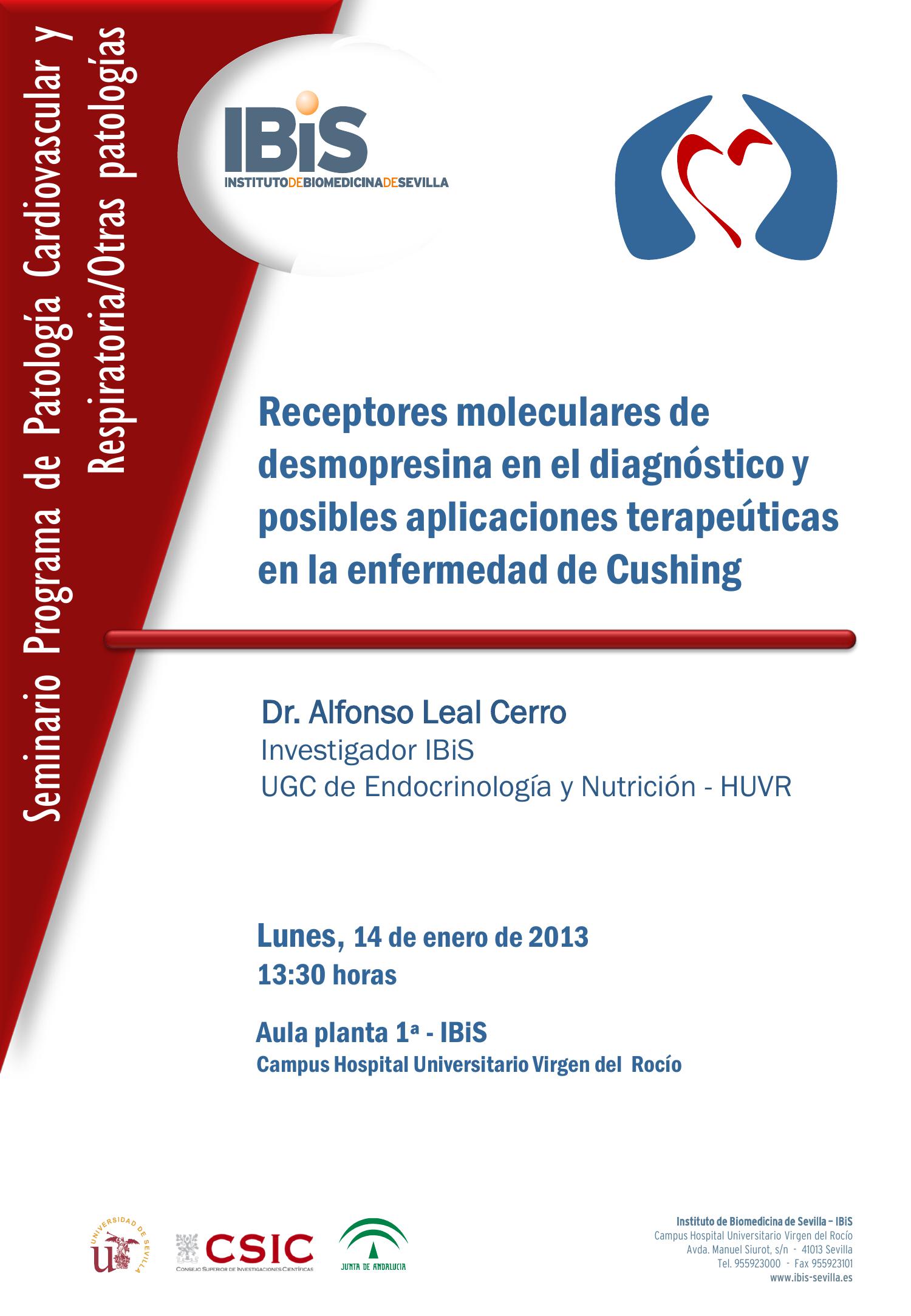 Poster: Receptores moleculares de desmopresina en el diagnóstico y posibles aplicaciones terapeúticas en la enfermedad de Cushing.