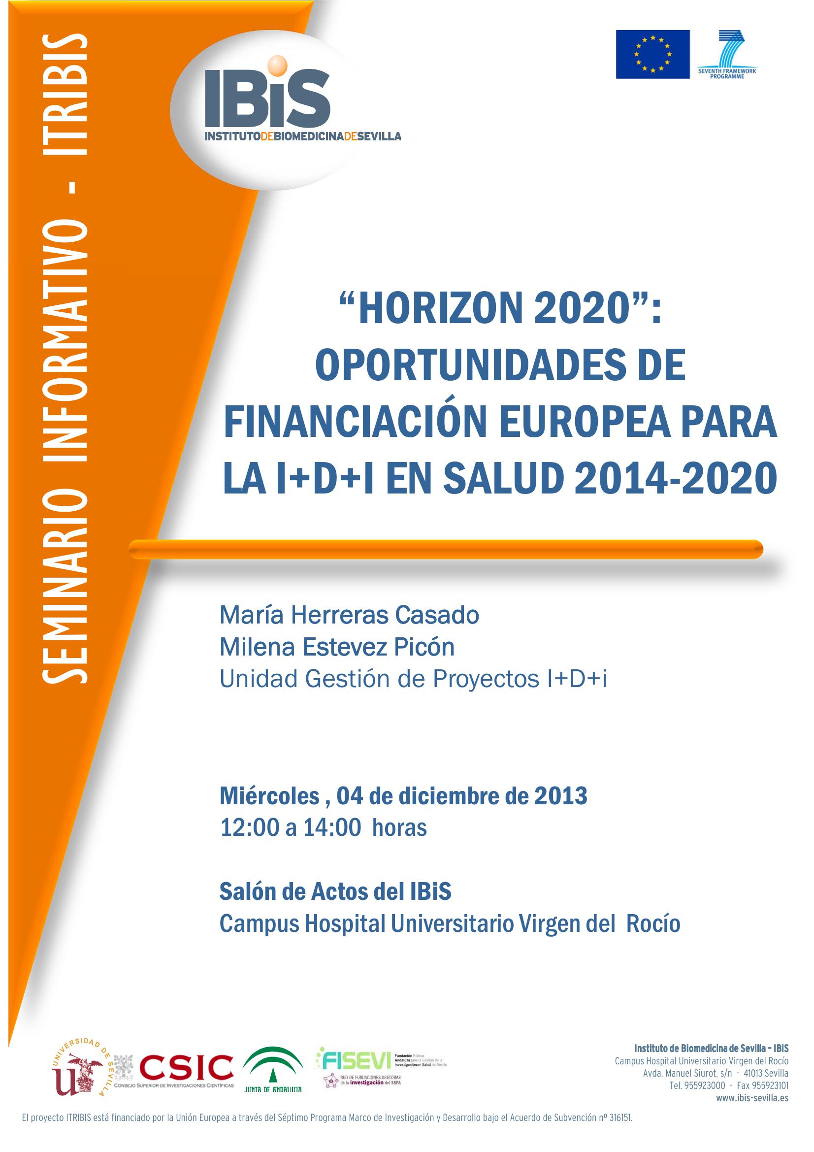 Poster: “HORIZON 2020”: OPORTUNIDADES DE FINANCIACIÓN EUROPEA PARA LA I+D+I EN SALUD 2014-2020