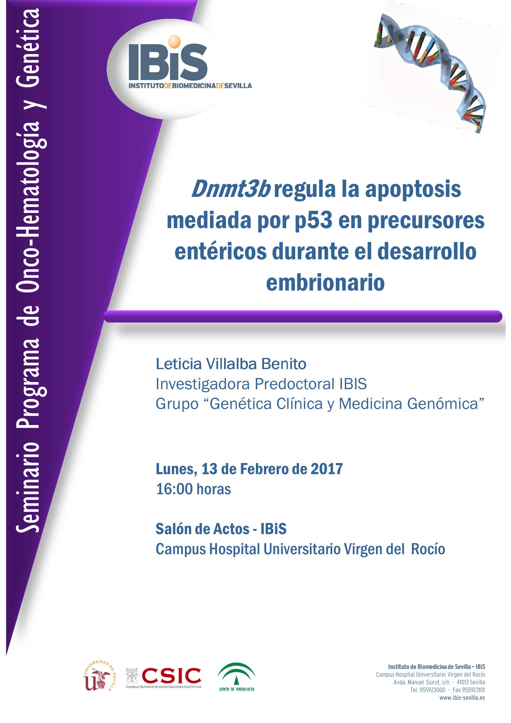 Poster: Dnmt3b regula la apoptosis mediada por p53 en precursores entéricos durante el desarrollo embrionario
