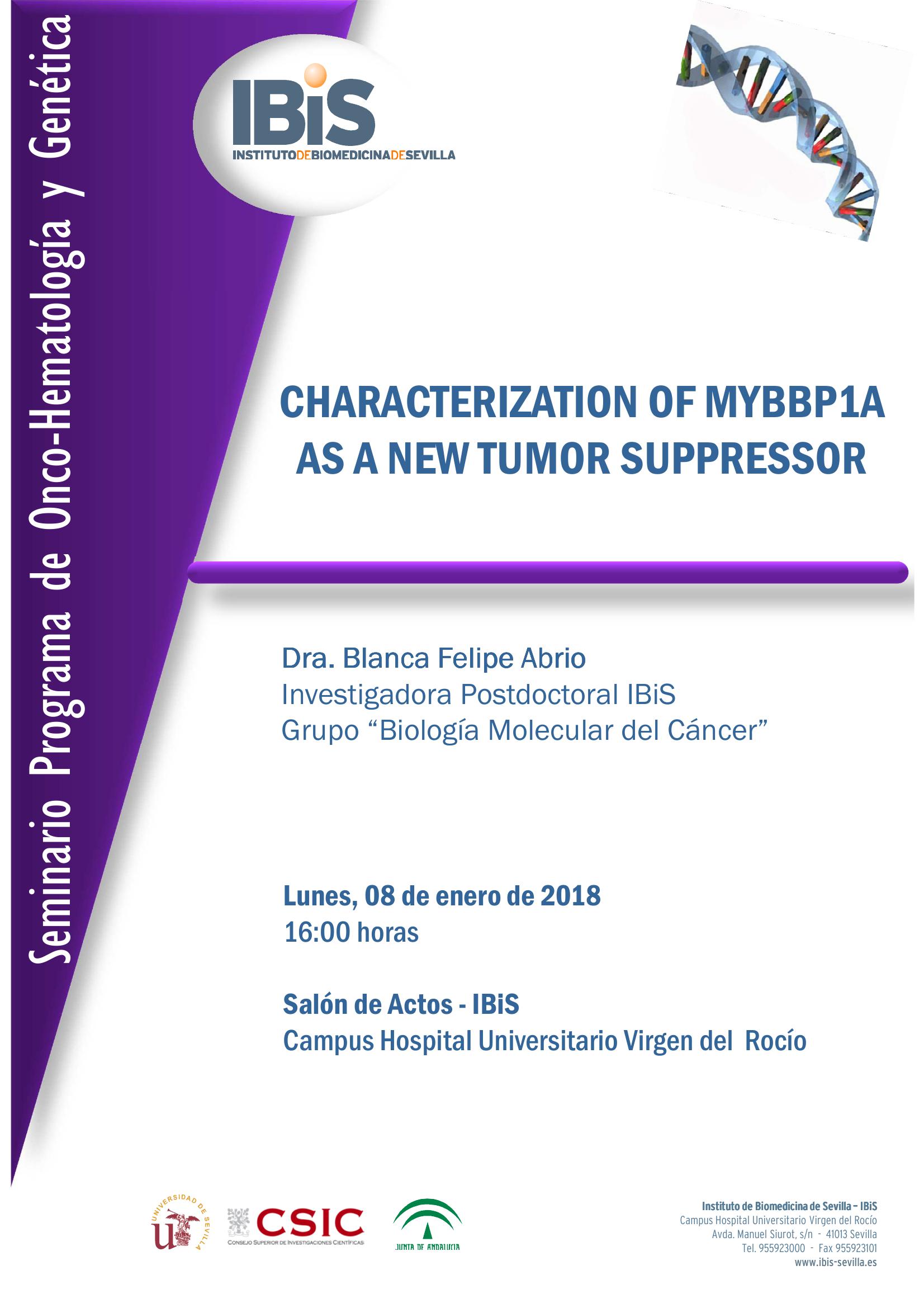 Poster: CHARACTERIZATION OF MYBBP1A AS A NEW TUMOR SUPPRESSOR