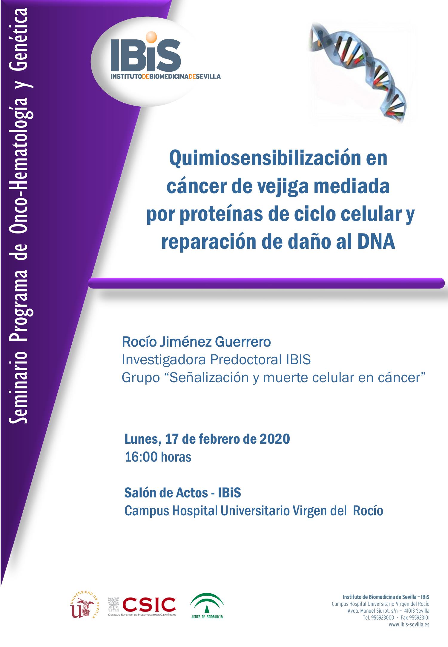 Poster: Quimiosensibilización en  cáncer de vejiga mediada  por proteínas de ciclo celular y reparación de daño al DNA