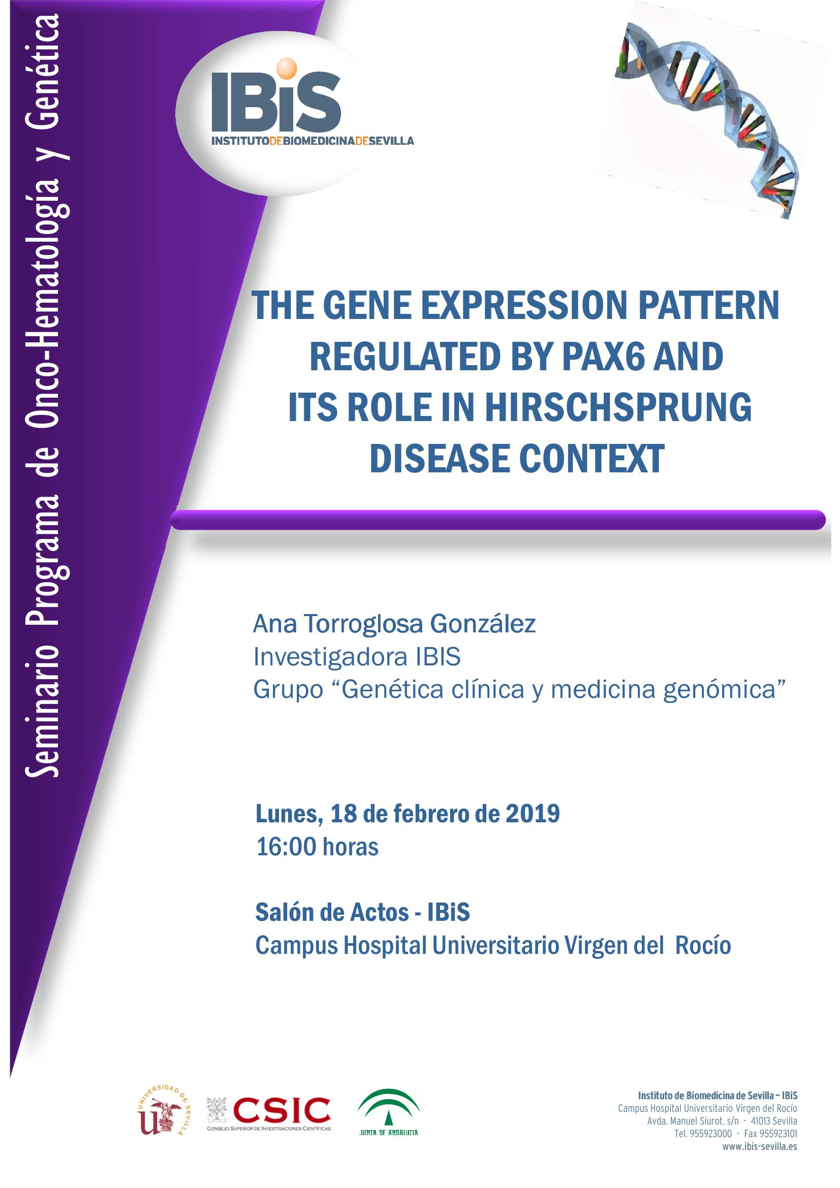 Poster: THE GENE EXPRESSION PATTERN REGULATED BY PAX6 AND  ITS ROLE IN HIRSCHSPRUNG DISEASE CONTEXT