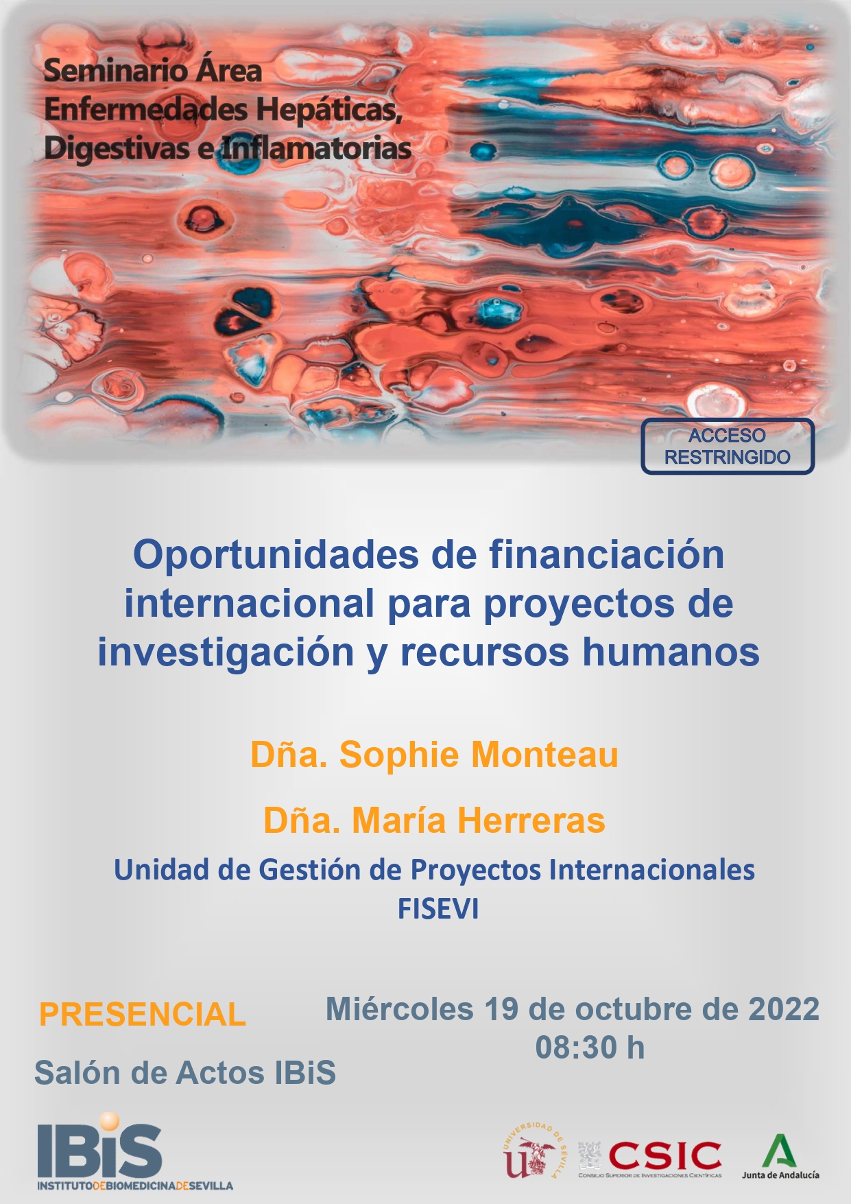 Poster: Oportunidades de financiación internacional para proyectos de investigación y recursos humanos