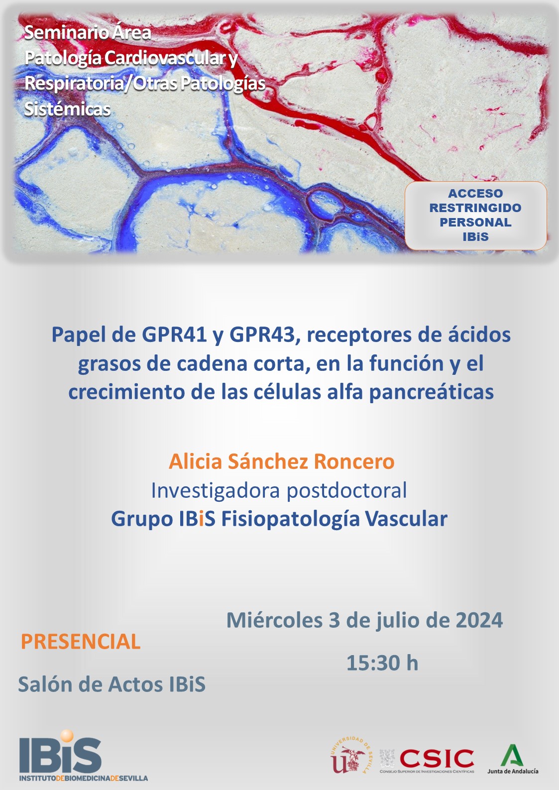 Poster: Papel de GPR41 y GPR43, receptores de ácidos grasos de cadena corta, en la función y el crecimiento de las células alfa pancreáticas