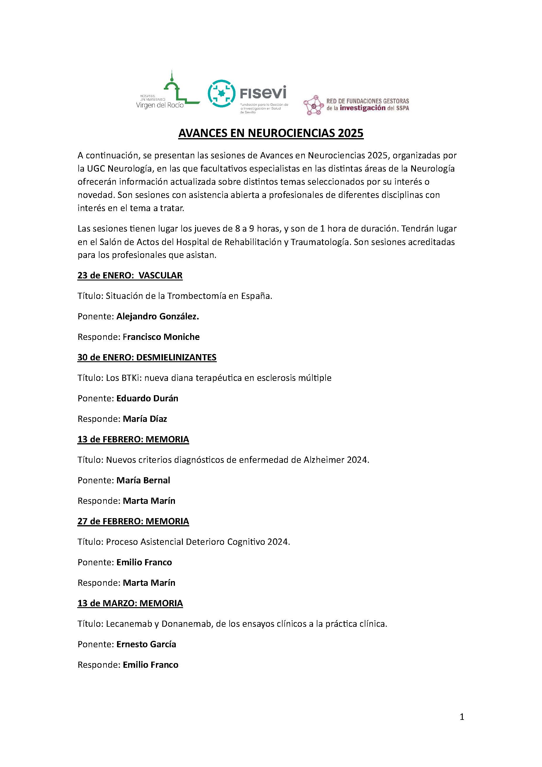 Poster: Jornadas de Actualización en Neurociencias – UGC Neurología Hospital Universitario Virgen del Rocío