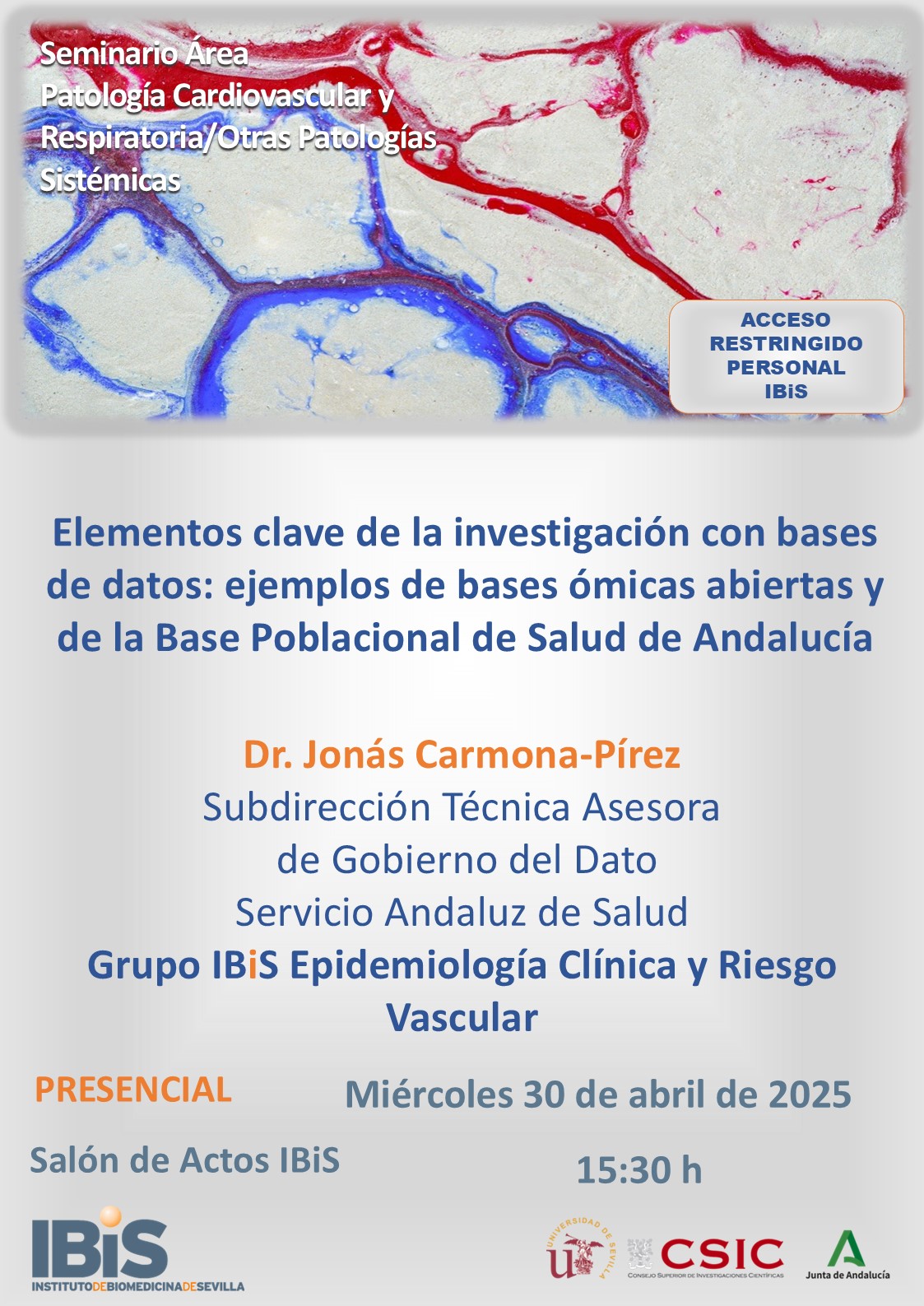 Poster: Elementos clave de la investigación con bases de datos: ejemplos de bases ómicas abiertas y de la Base Poblacional de Salud de Andalucía