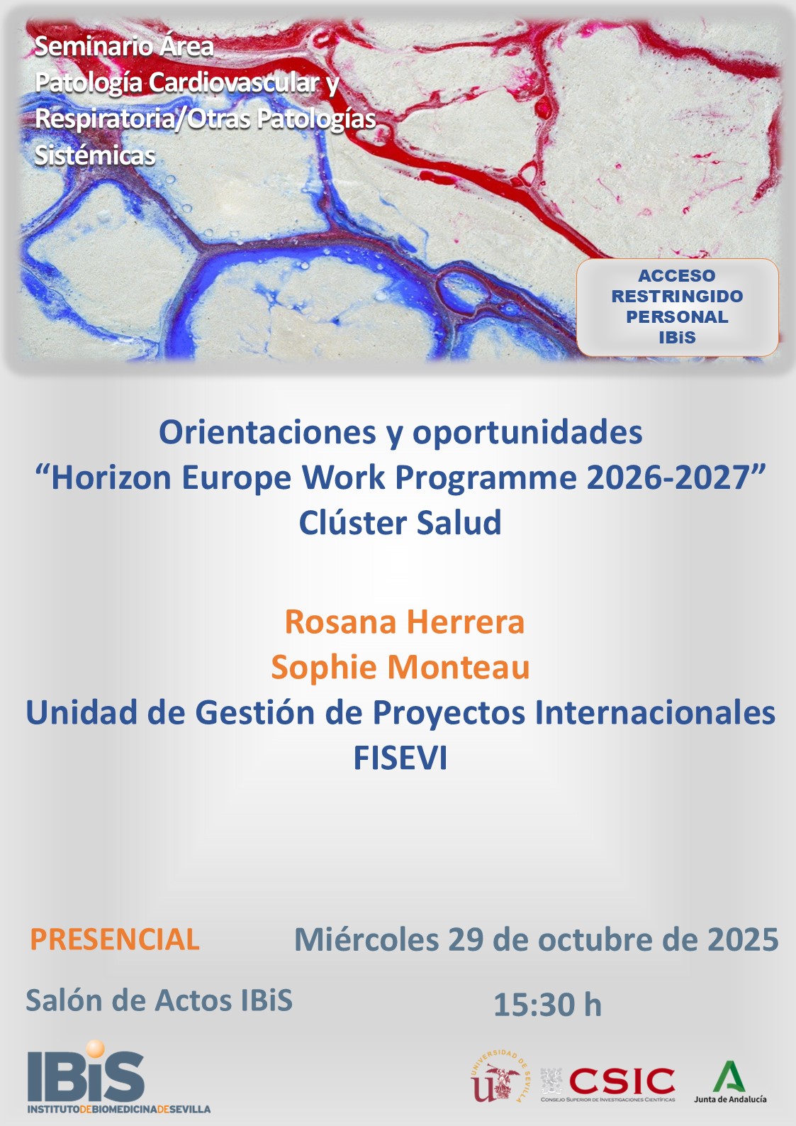Poster: Orientaciones y oportunidades “Horizon Europe Work Programme 2026-2027” Clúster Salud