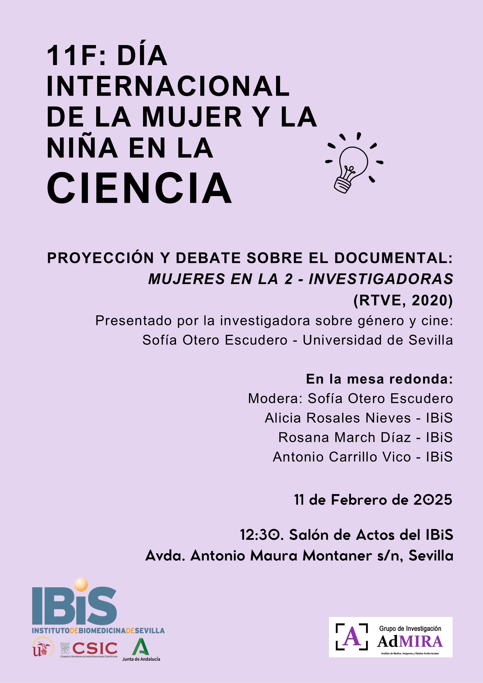 Poster: 11F: PROYECCIÓN Y DEBATE SOBRE EL DOCUMENTAL:  MUJERES EN LA 2 - INVESTIGADORAS