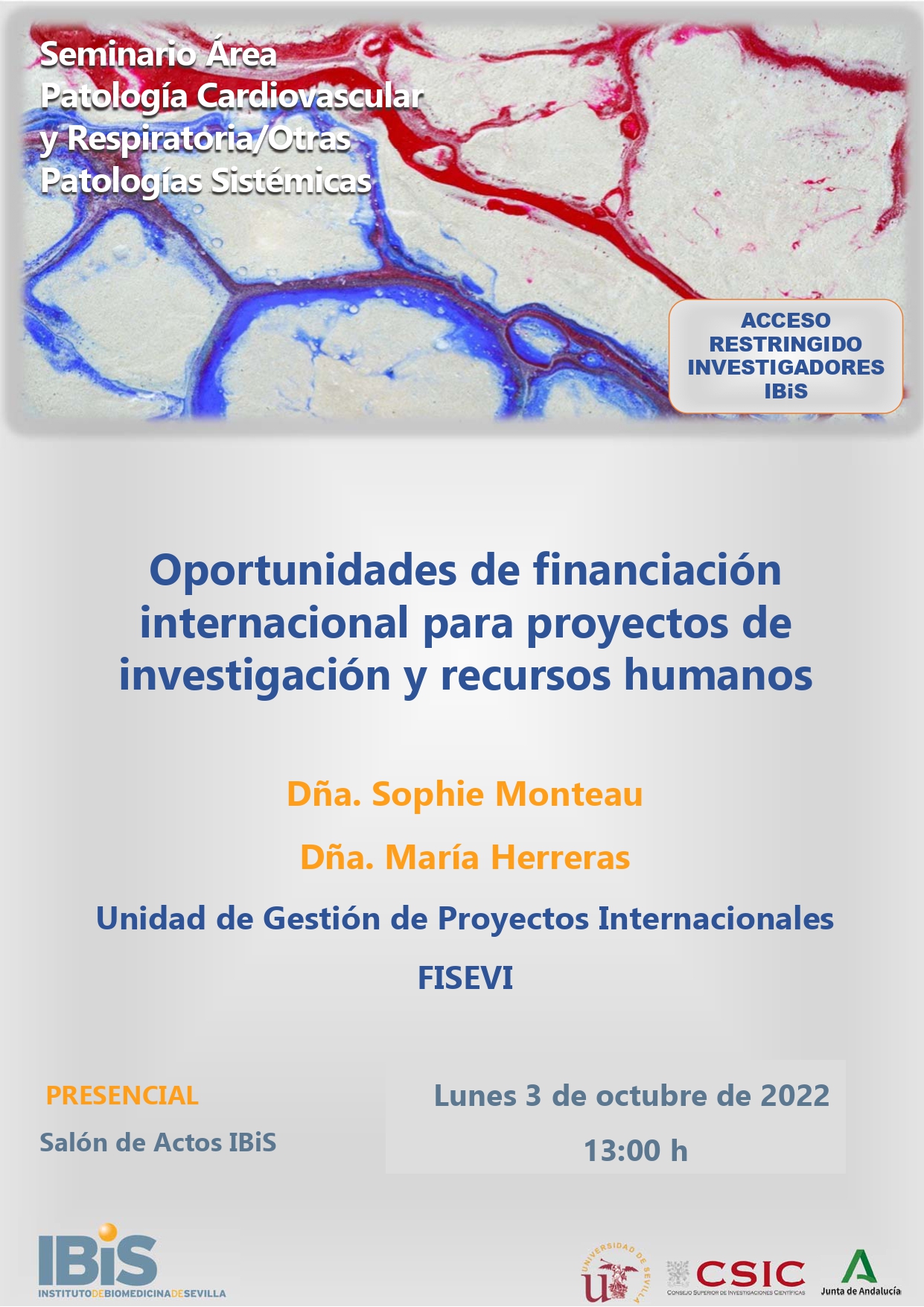 Poster: Oportunidades de financiación internacional para proyectos de investigación y recursos humanos