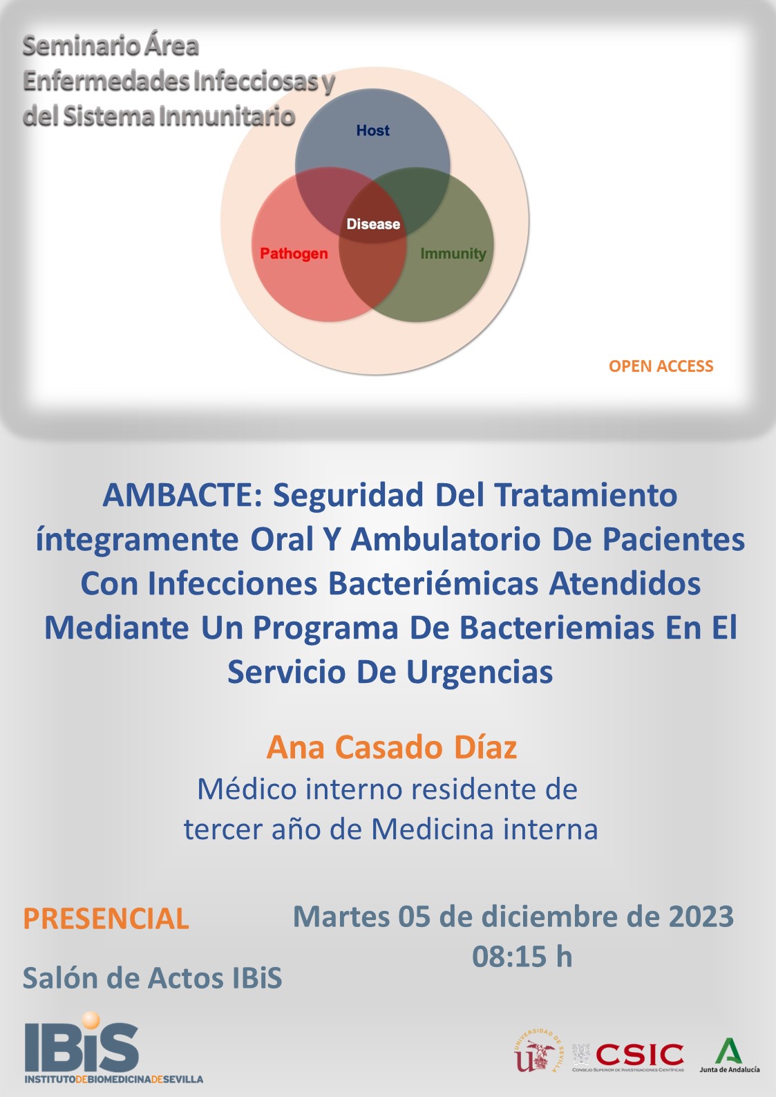 Poster: AMBACTE: Seguridad Del Tratamiento íntegramente Oral Y Ambulatorio De Pacientes Con Infecciones Bacteriémicas Atendidos Mediante Un Programa De Bacteriemias En El Servicio De Urgencias