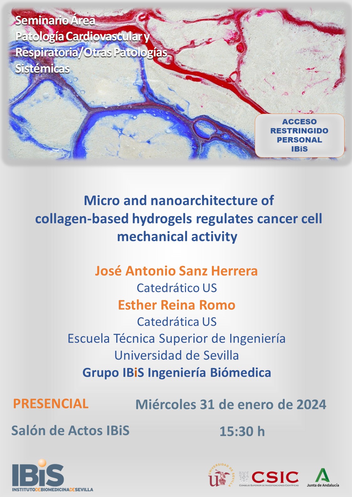 Poster: Micro and nanoarchitecture of  collagen-based hydrogels regulates cancer cell mechanical activity