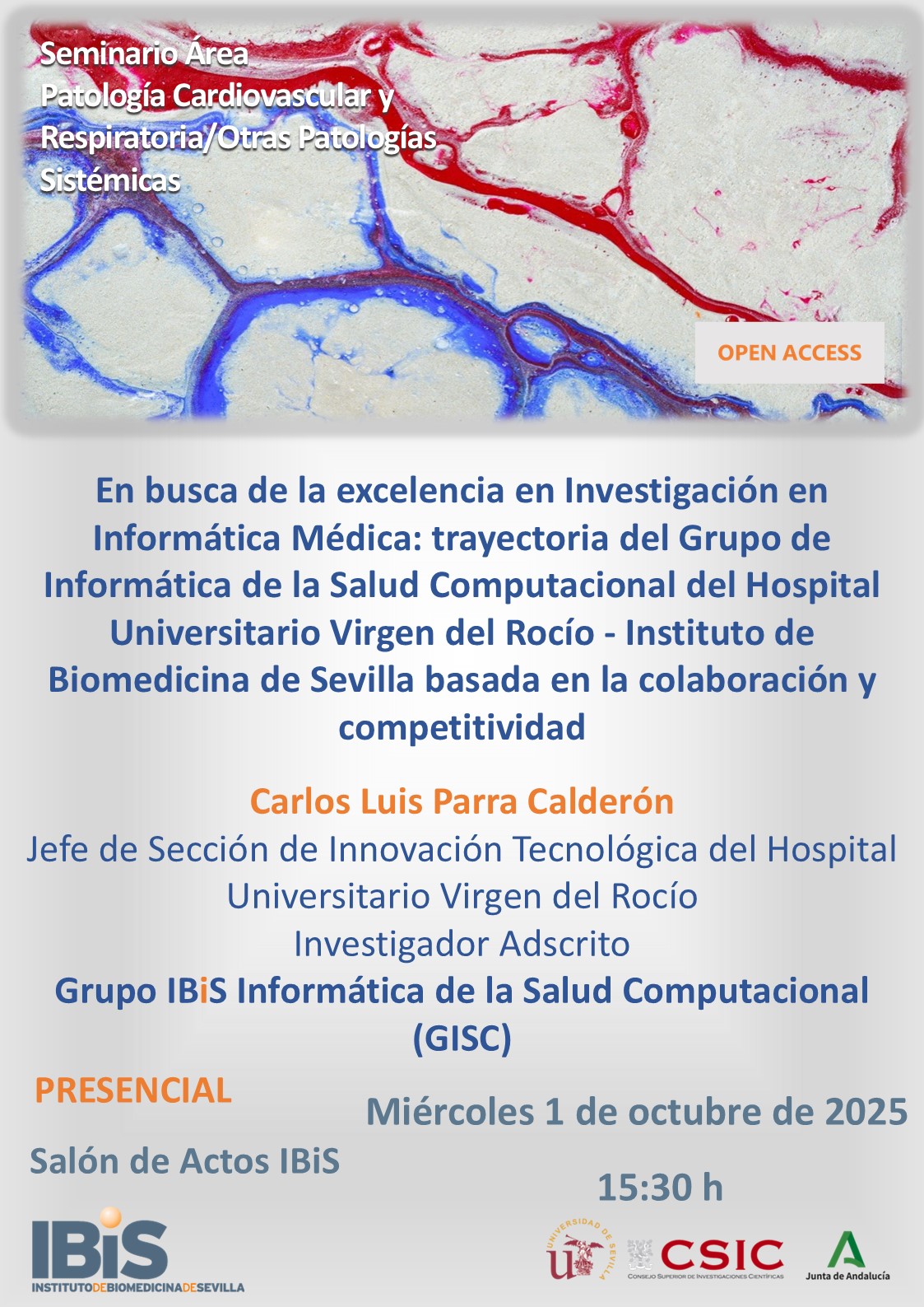 Poster: En busca de la excelencia en Investigación en Informática Médica: trayectoria del Grupo de Informática de la Salud Computacional del Hospital Universitario Virgen del Rocío - Instituto de Biomedicina de Sevilla basada en la colaboración y competitividad